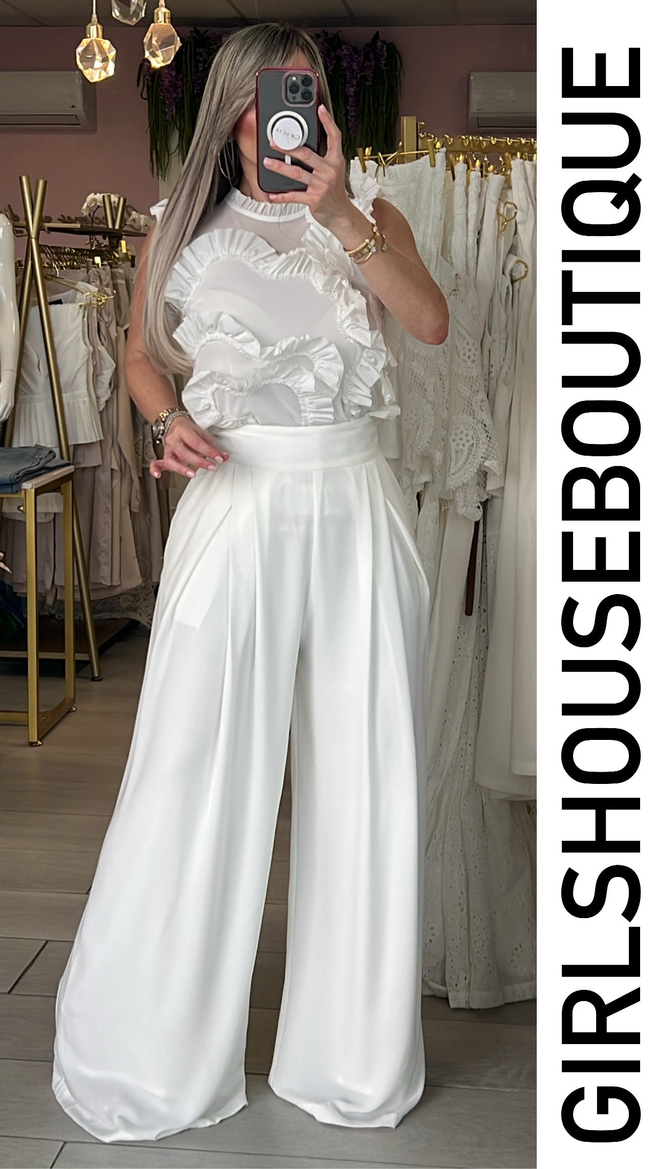GRACIA COLLECTION White Ruffle Blouse