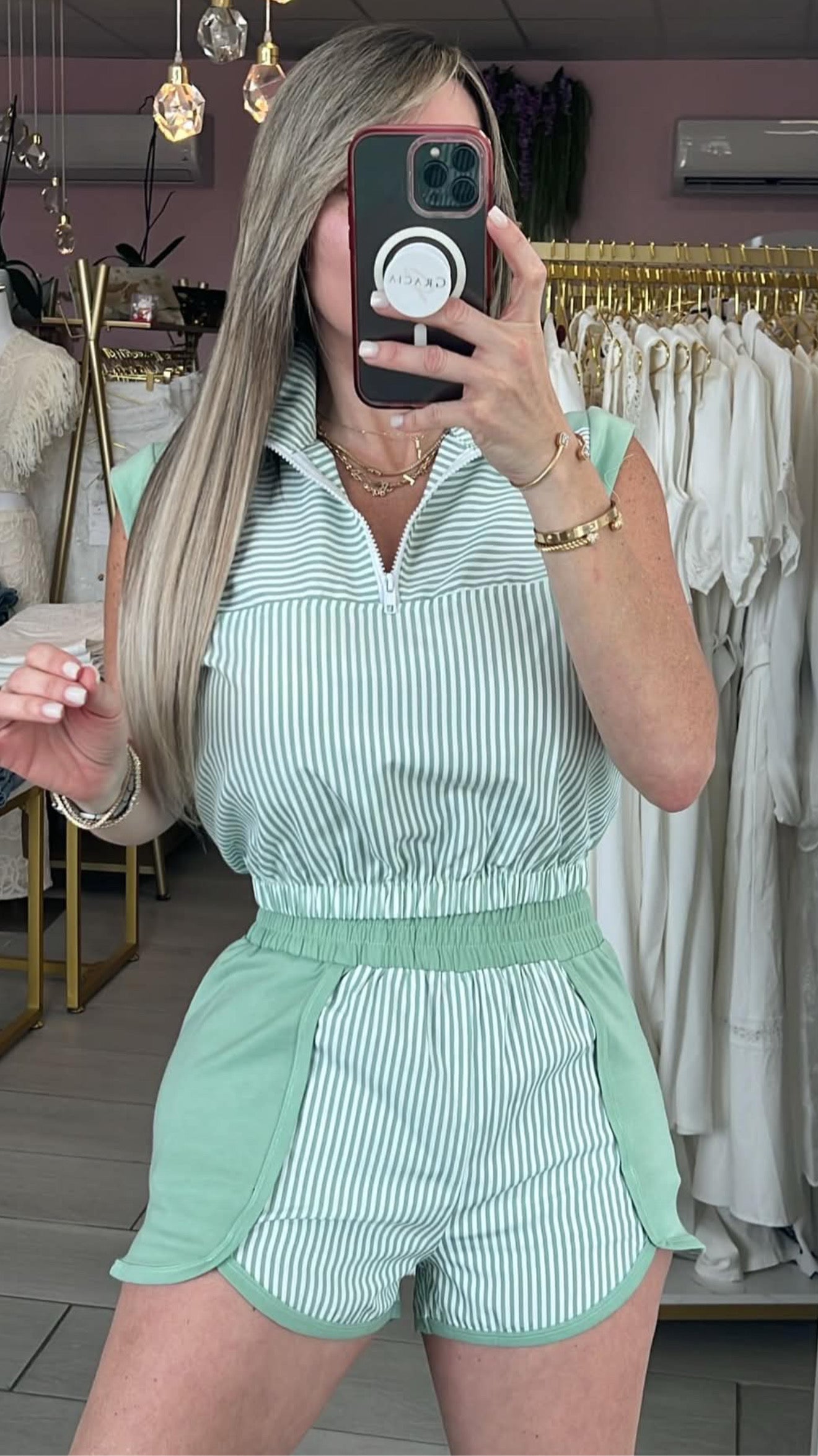 Sage Stripe Sport Short Set