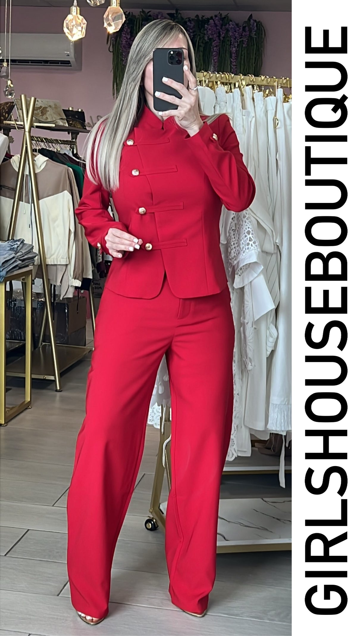 Red Apple Oriental/Asymetric Design & High Waisted Pant Set (OVI COLLECTION)