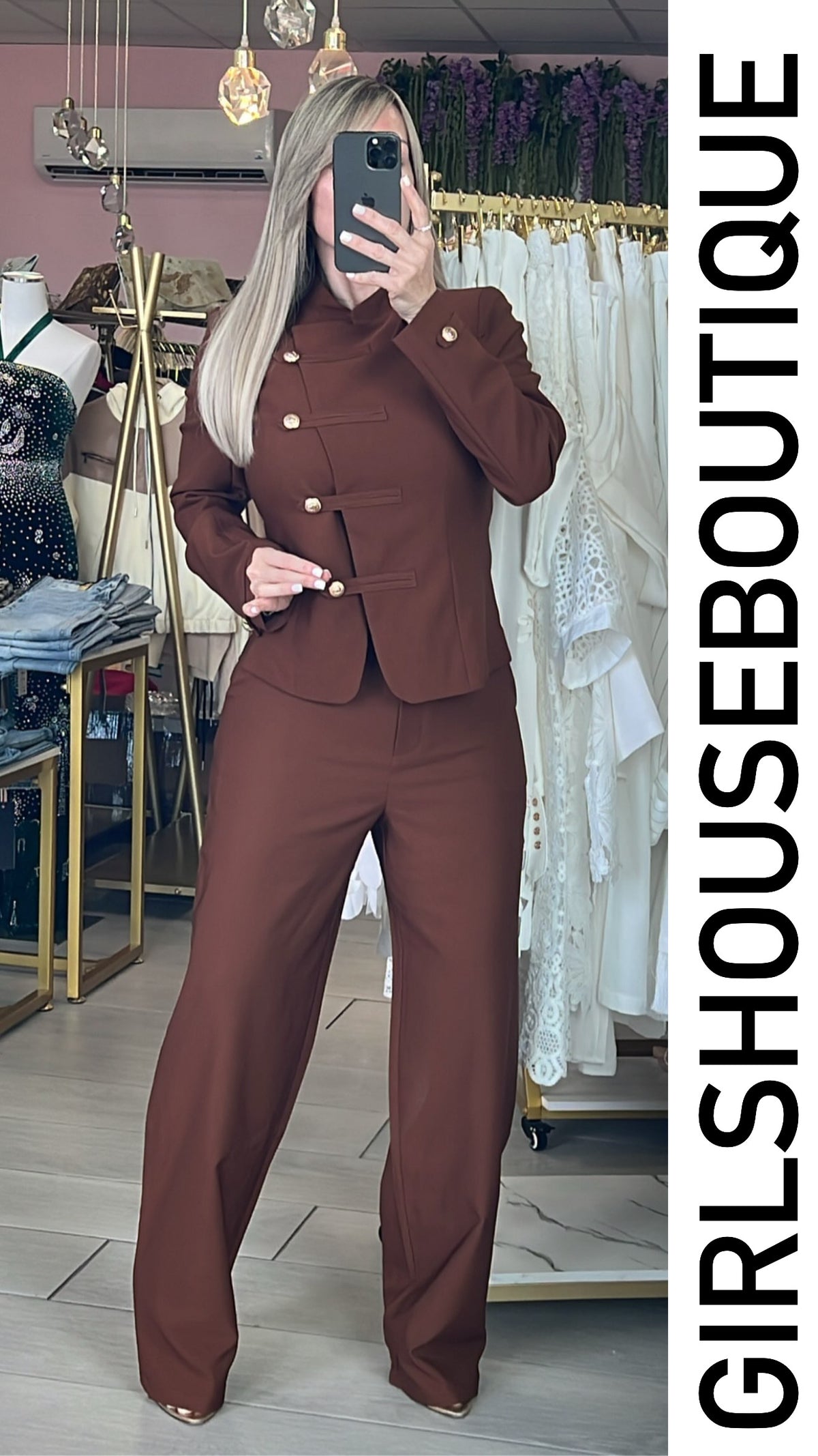 Brown Oriental/Asymetric Design & High Waisted Pant Set (OVI COLLECTION)