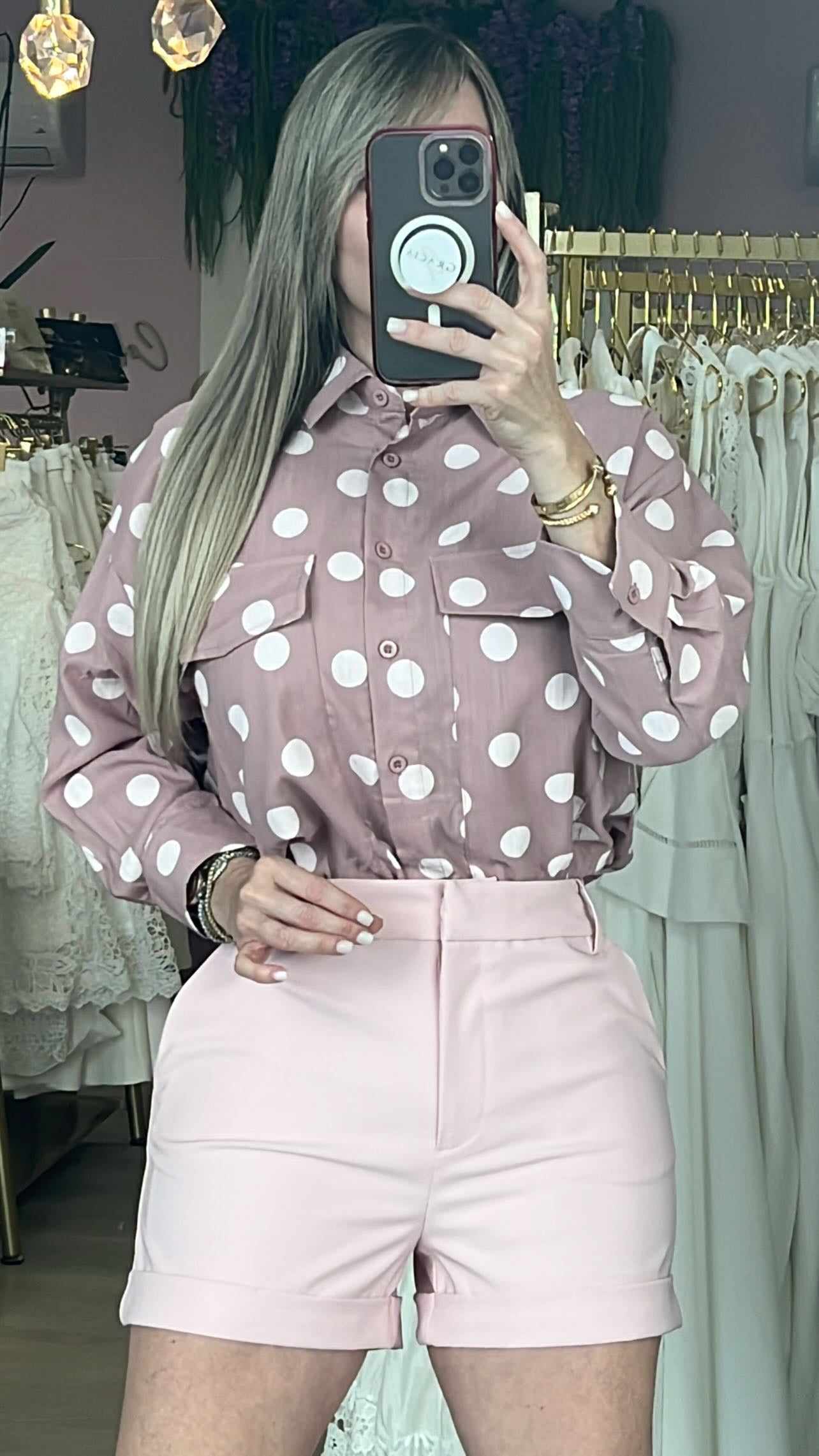Rose Polka Dots & Buttons Blouse