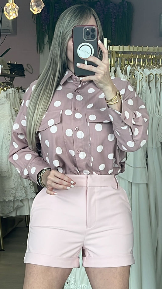 Rose Polka Dots & Buttons Blouse