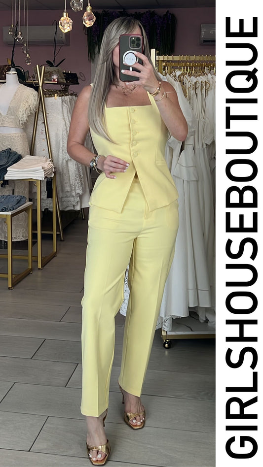 Soft Yellow Vest Buttons & Pant Set