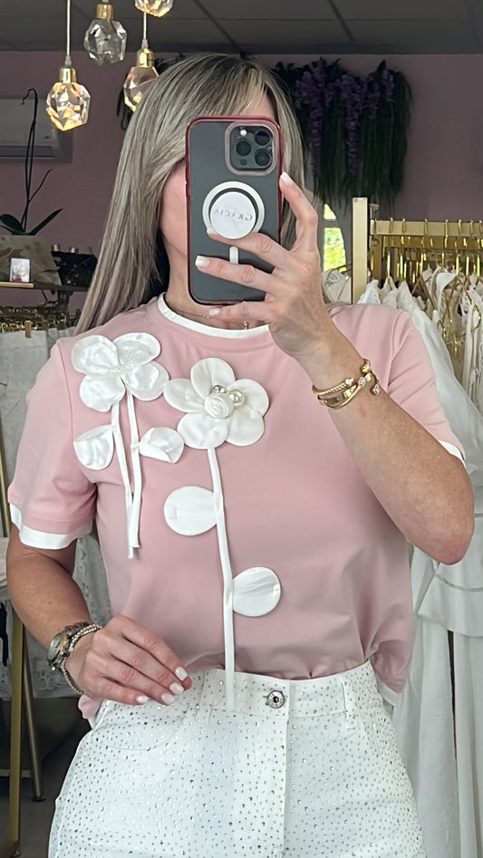 Rosé 3D White Flower Top