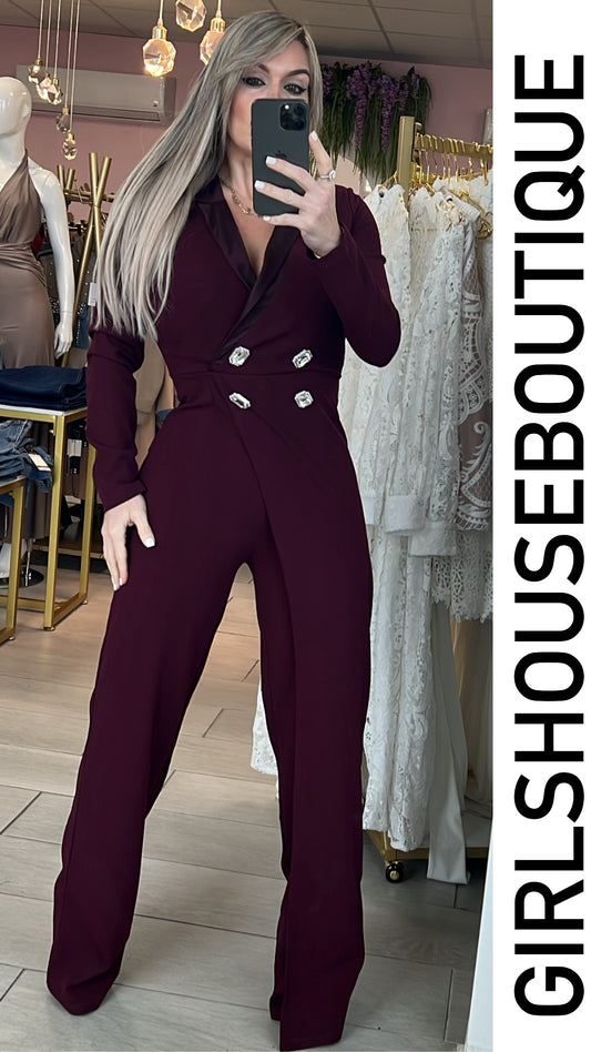 Diamond Wine Long Sleeve Jumpsuit