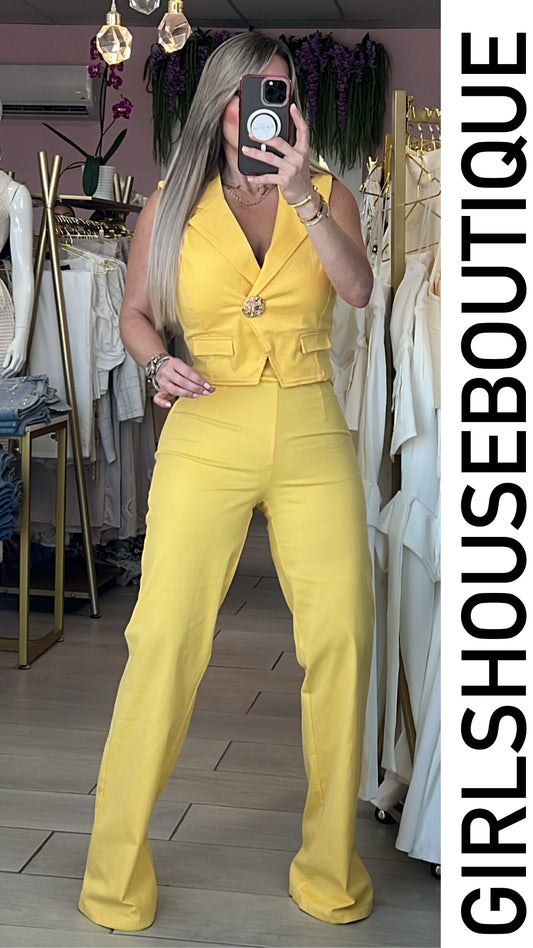 Yellow Vest & Pant Strech Set