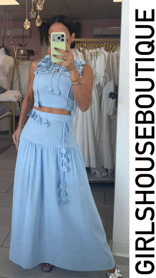 Pétals Blue Top & Skirt Set
