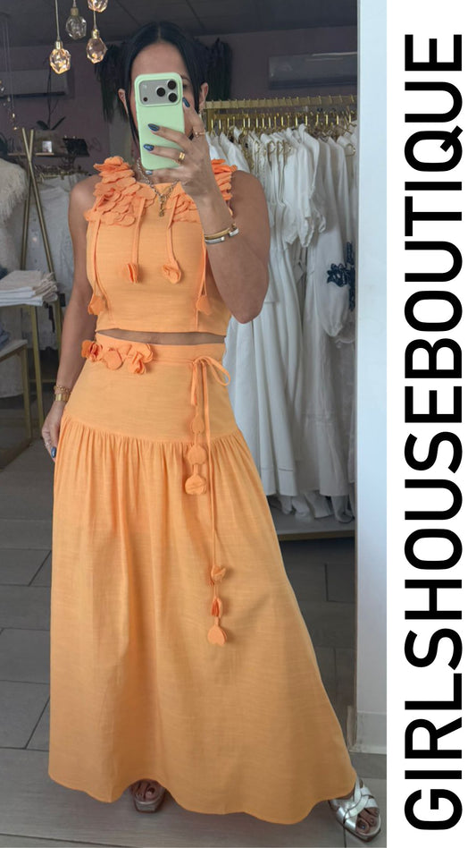 Peach Petals Crop Top & Skirt Set