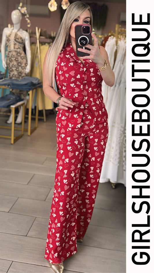 Red White Hearts Vest & Pant Set