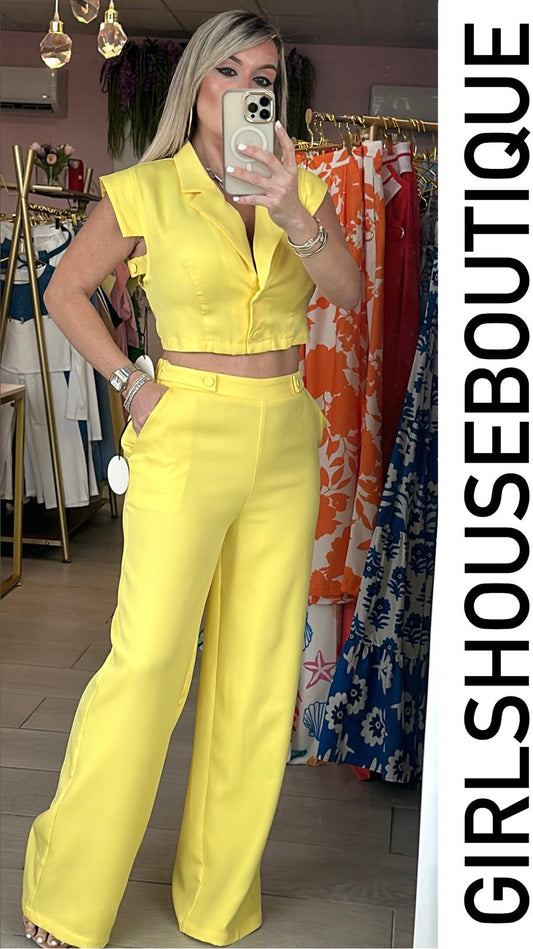 "How Lucky I Am" Yellow Two Piece Set