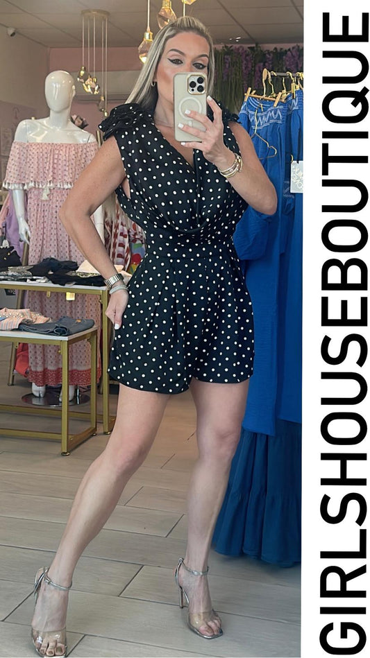 Emma Black & White Polka dot Romper