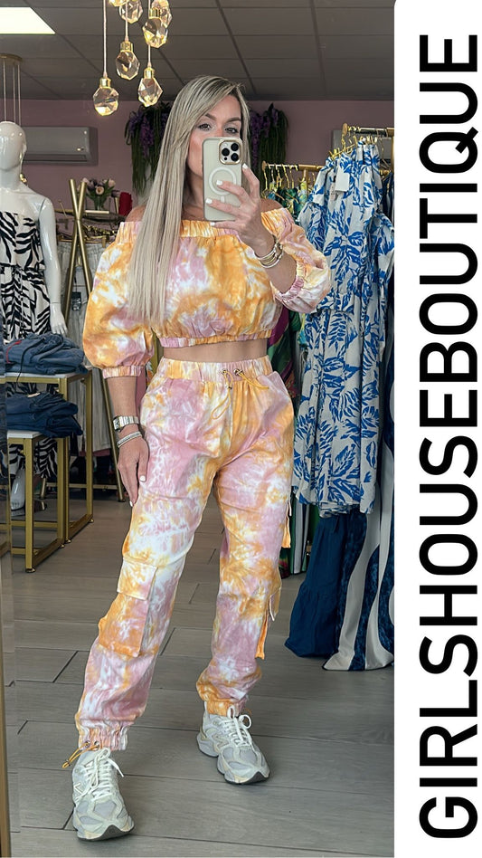 Los Angeles Tie Die Denim Cargo Top / Pant Set