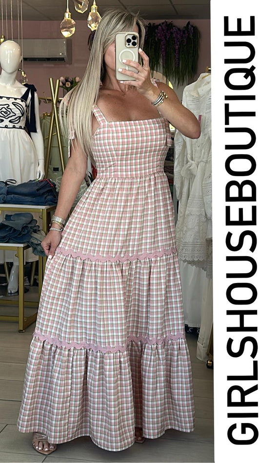 Sweet Afternoon Pink Gingham Maxi Dress