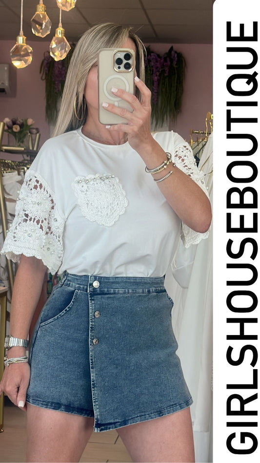 White Flower Crochet Blouse