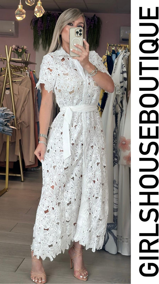 Caroline White Crochet Dress