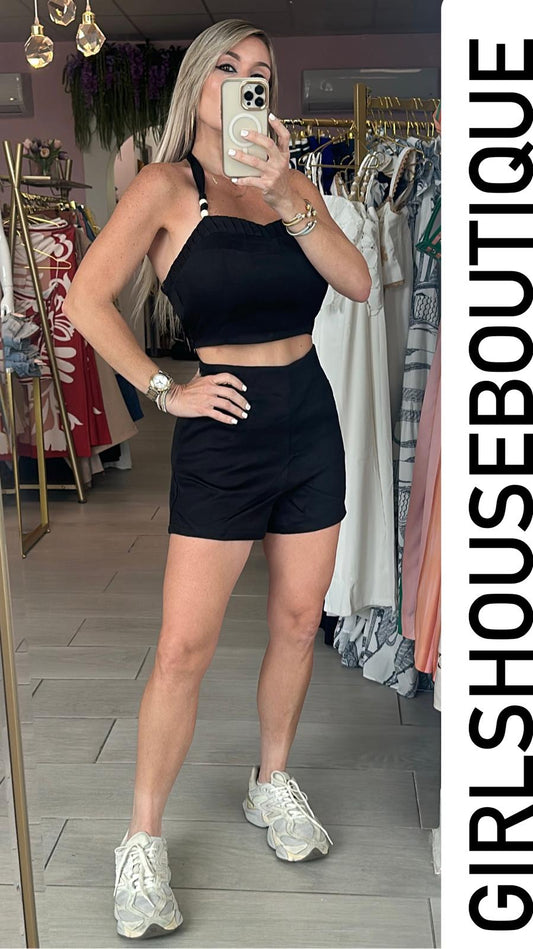 Valeria Black Halter Neck Top / Pant Set