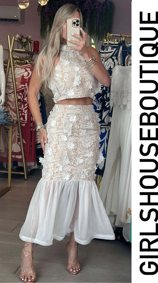 Nikkole Embroidery Halter Top & Skirt