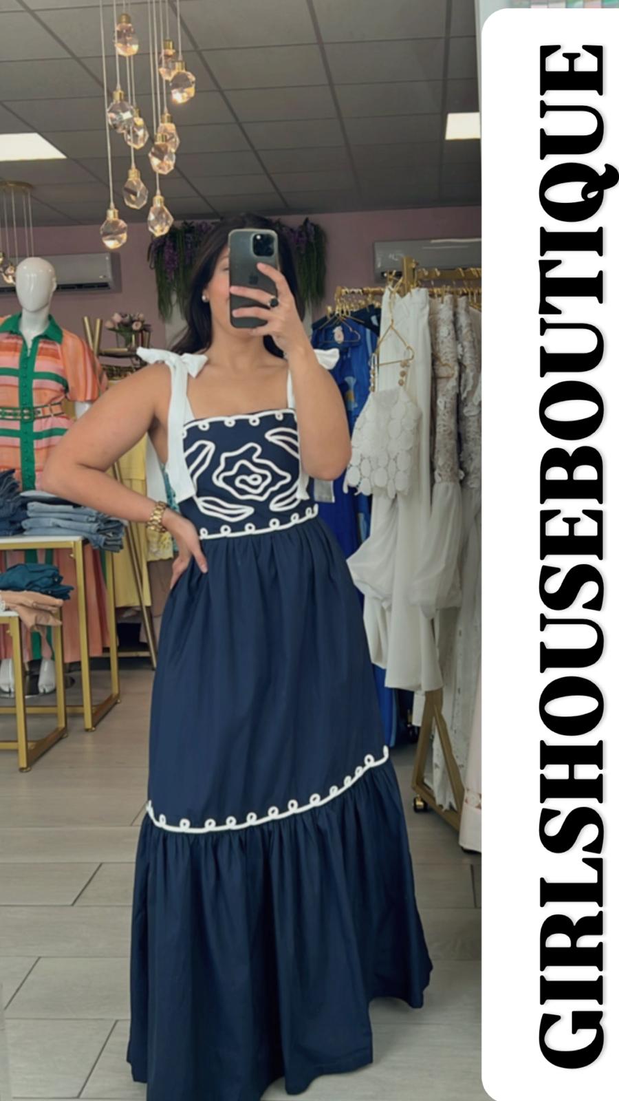 Sandy Navy Front Slit Dress