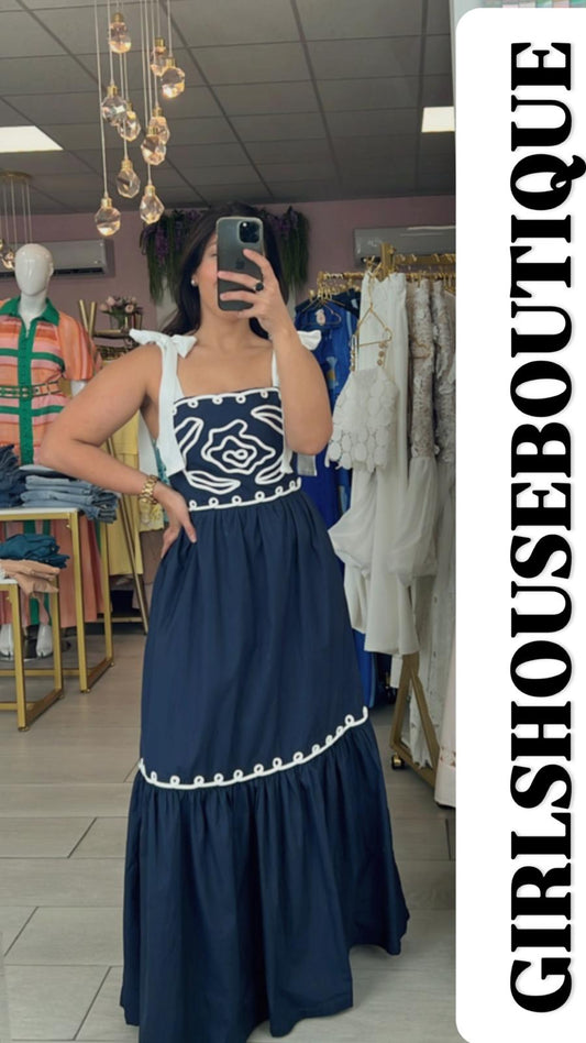 Sandy Navy Front Slit Dress