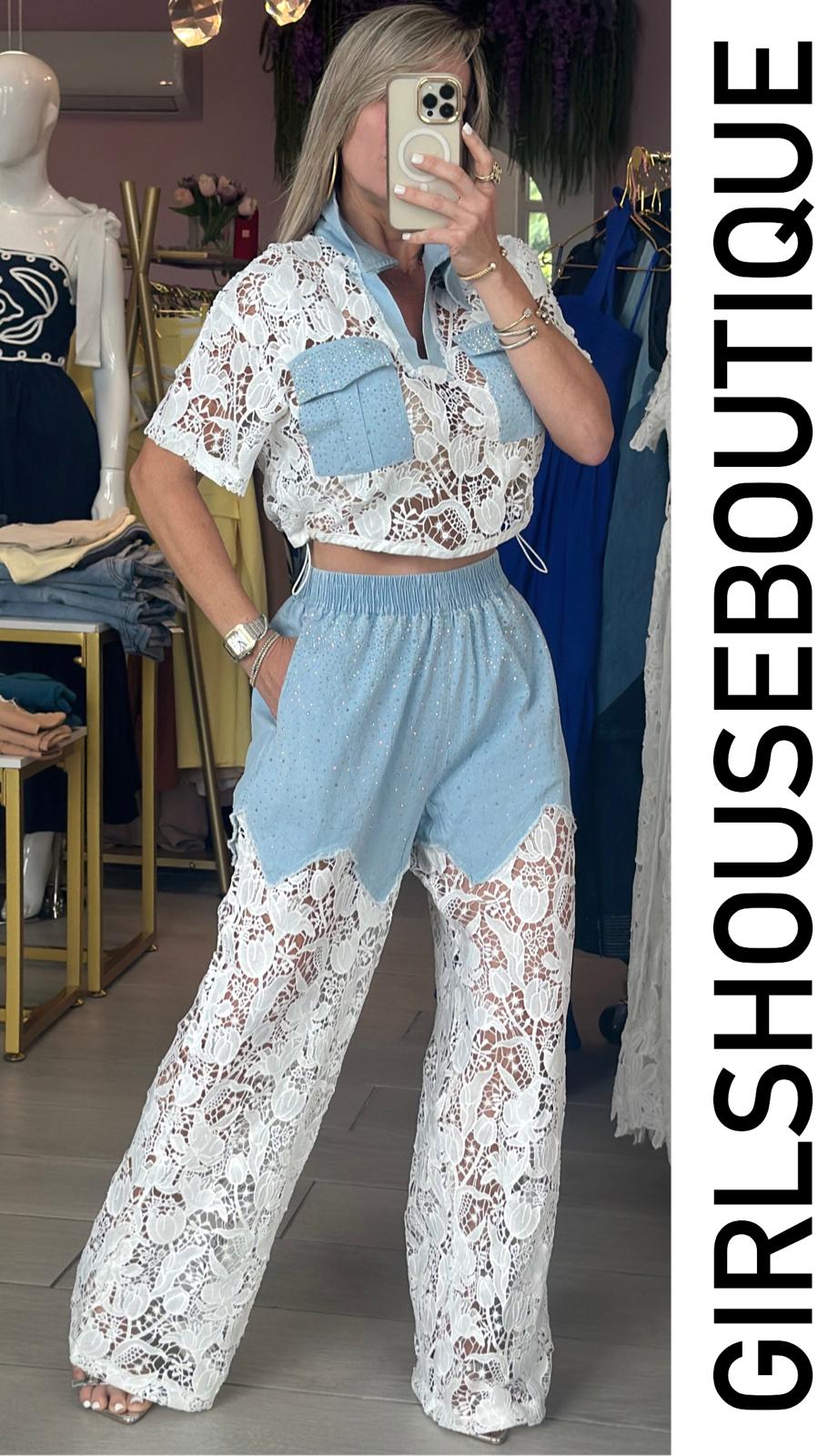 Rebecca Denim/White Silver Pants Sets