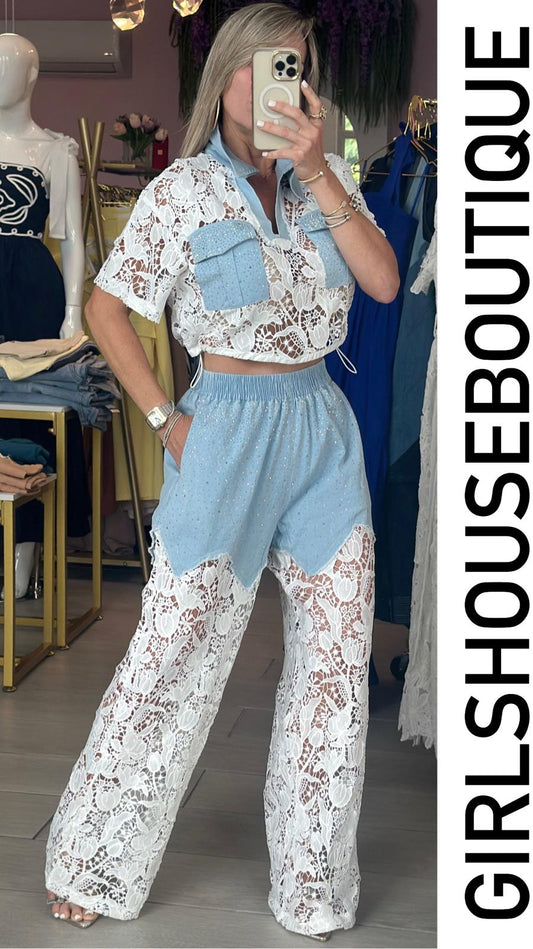 Rebecca Denim/White Silver Pants Sets