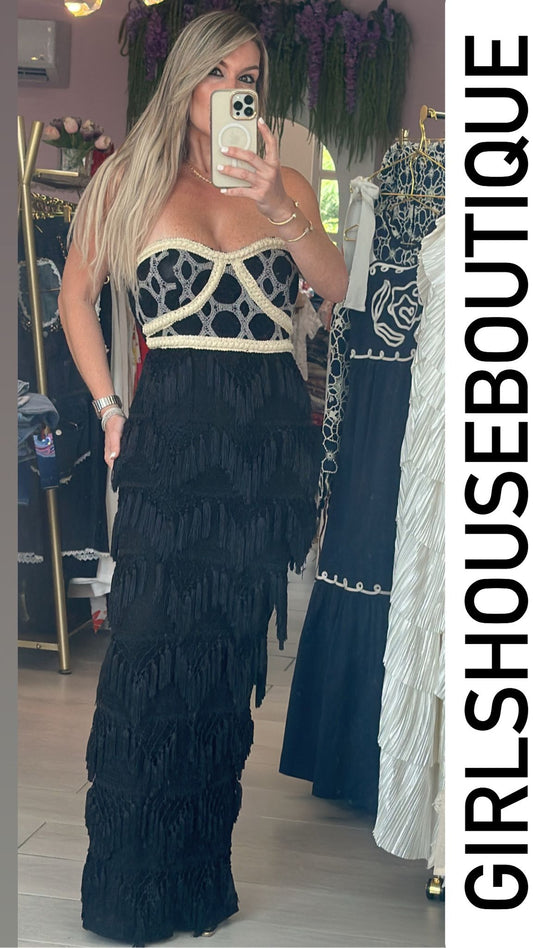 Jade Black Fringed Knitted Dress