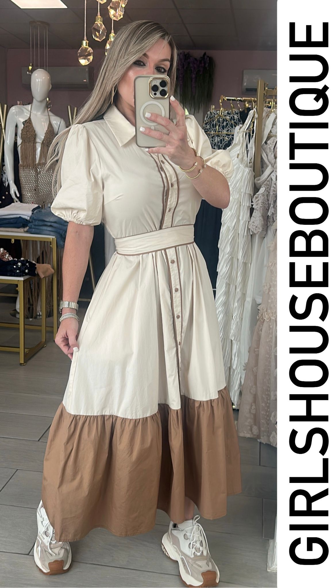 Sayaana Cream Brown Maxi Dress