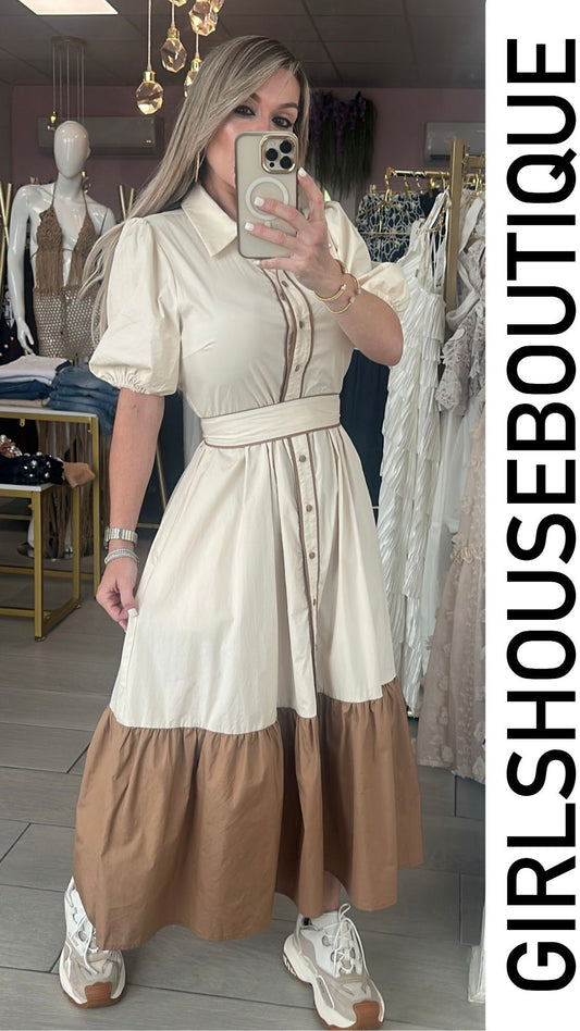 Sayaana Cream Brown Maxi Dress