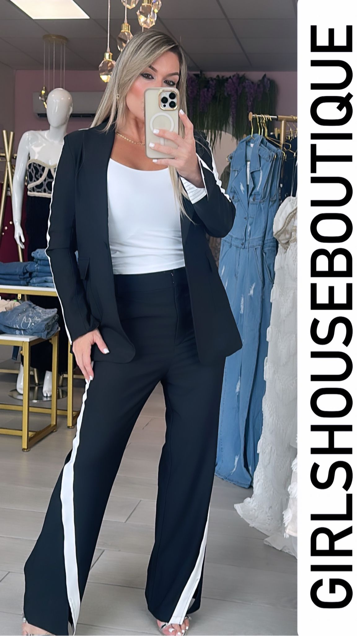 Retro Black Long Sleeve Vest & Pant Set