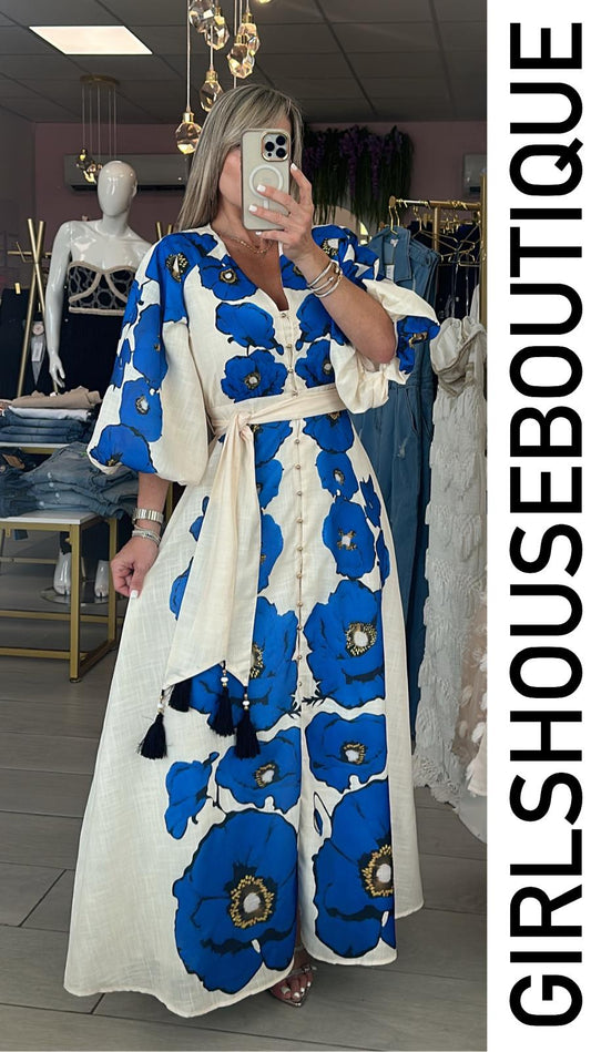 Romeo & Juliet Blue Puffed Sleeve Maxi Dress