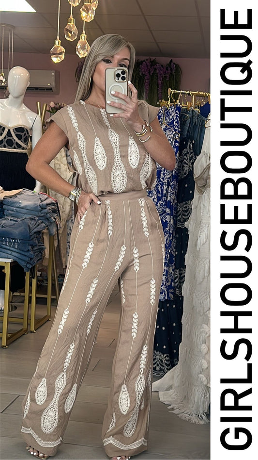 Catch Dream Taupe Top & Pant Set