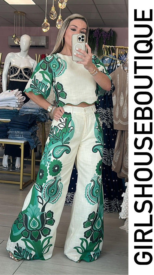 April Green Linen Top & Pant Set