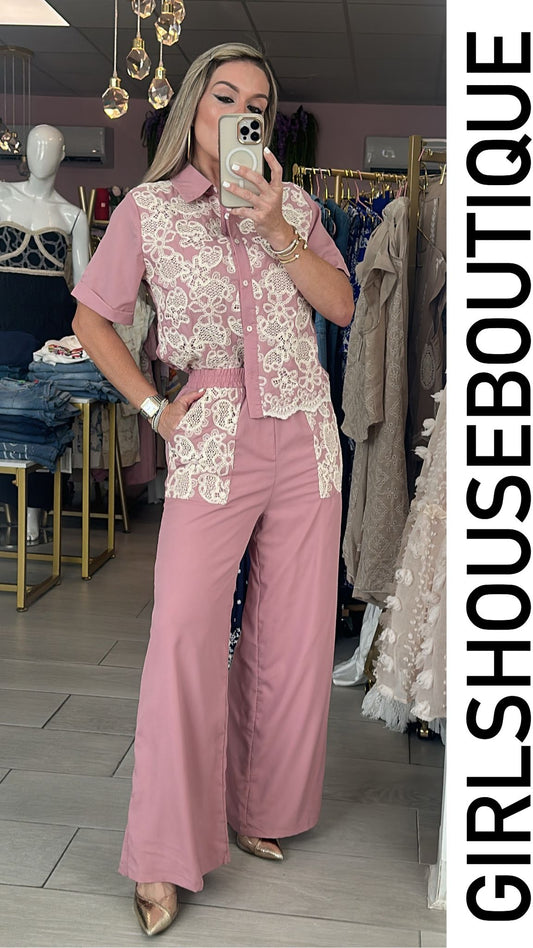 Anne Soft Pink Top & Pant Set