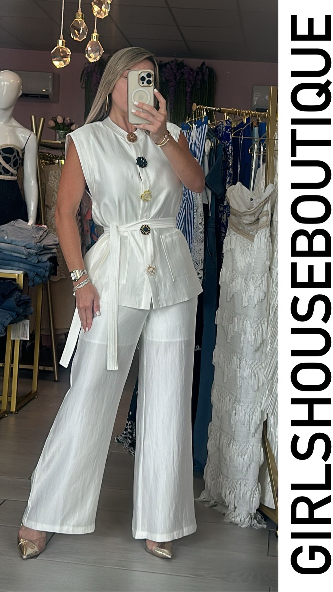 Shantelle White Sheen Vest & Pant Set