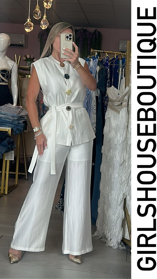 Shantelle White Sheen Vest & Pant Set