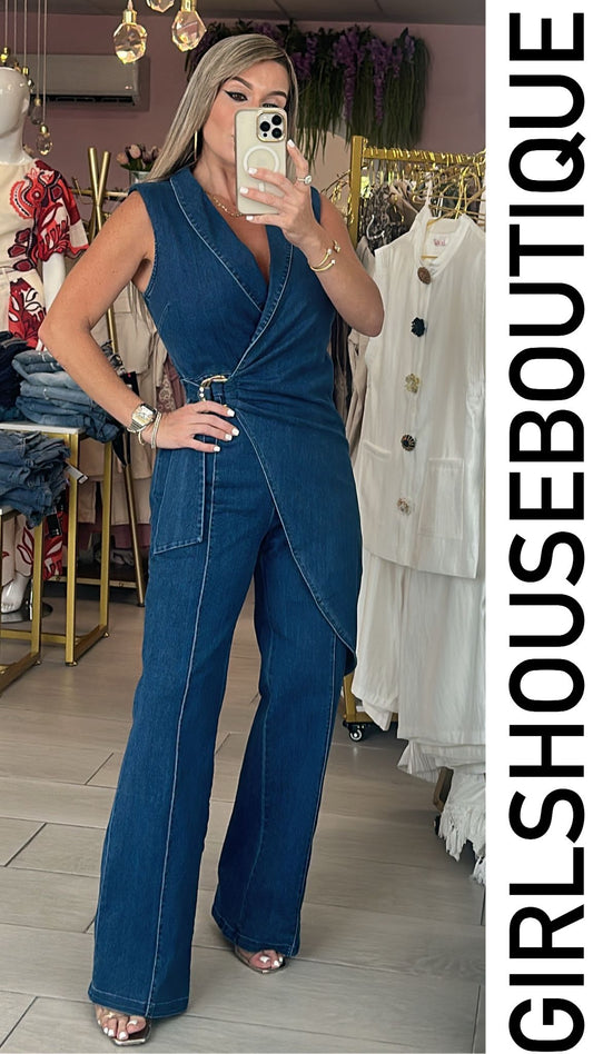 Charo Dark Denim Fold Up Jumpsuit