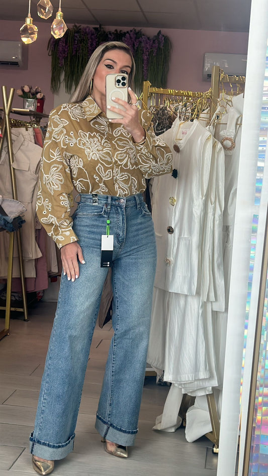 Green Olive Embroidery Top