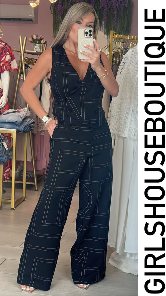 Alya Black Vest & Top Set