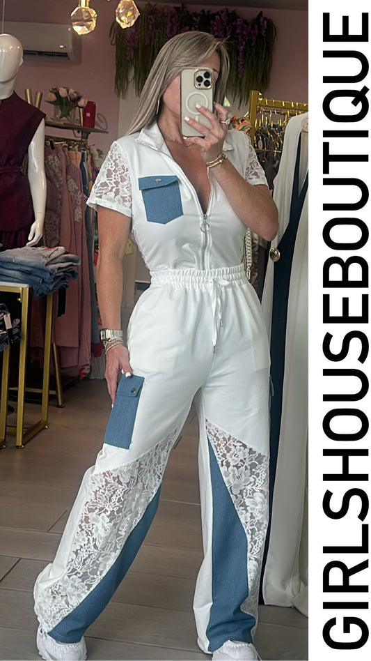Michelle White Jacket & Pant Jogger Set