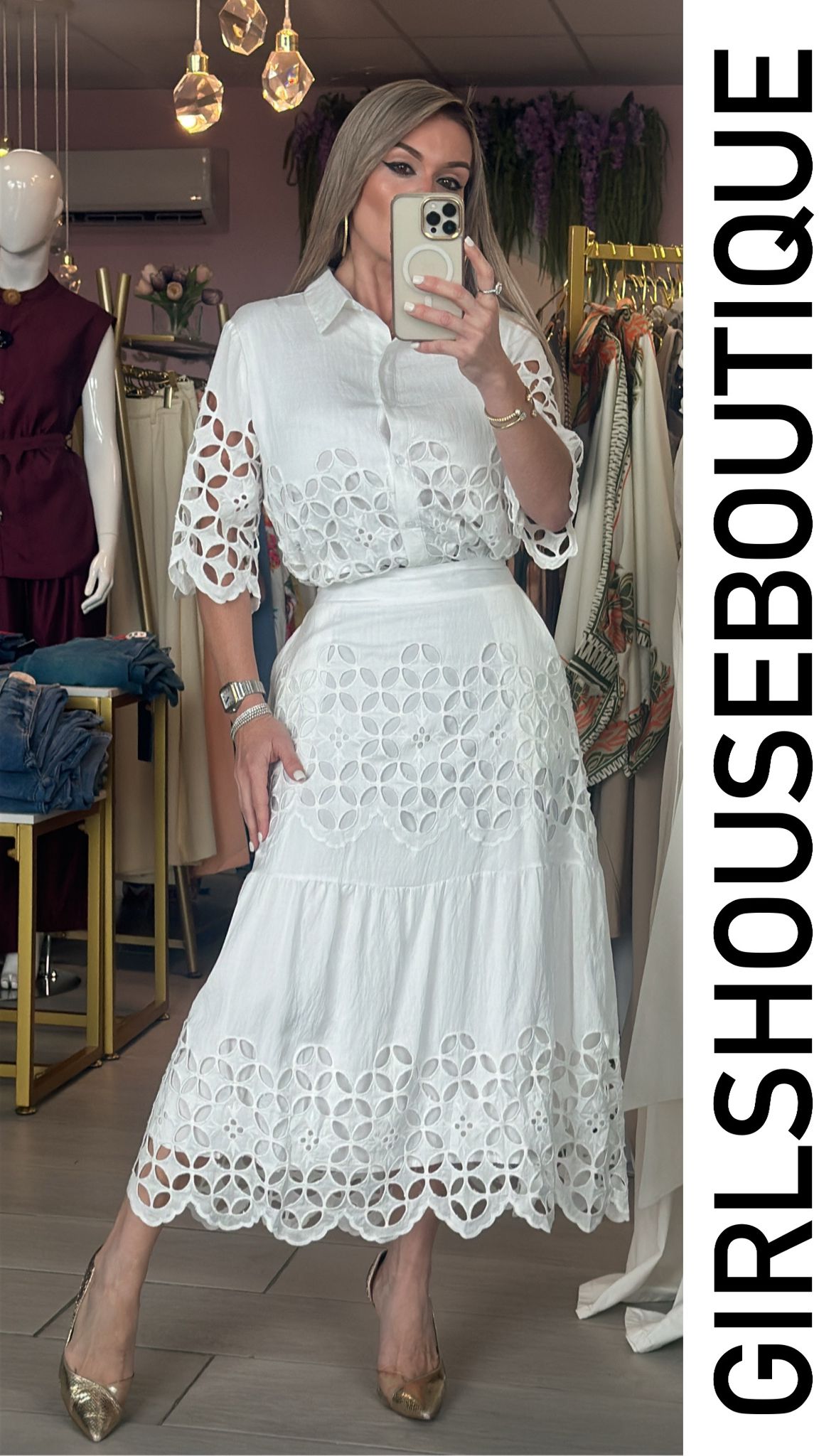 Fall in Love White Crochet Top & Skirt Set