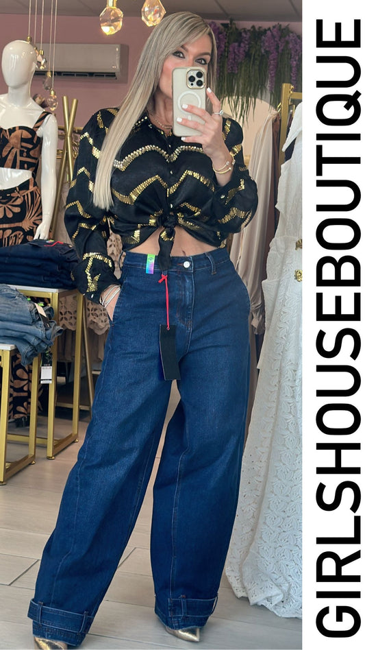 Sequince Black Gold Long Sleeve Blouse
