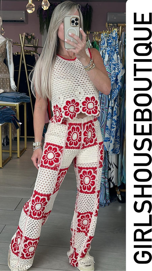 Laura Red Knit Top & Pant Set